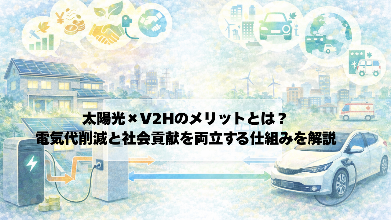太陽光×V2Hのメリット総まとめ|節約だけでなく社会に貢献できる理由 アイキャッチ画像